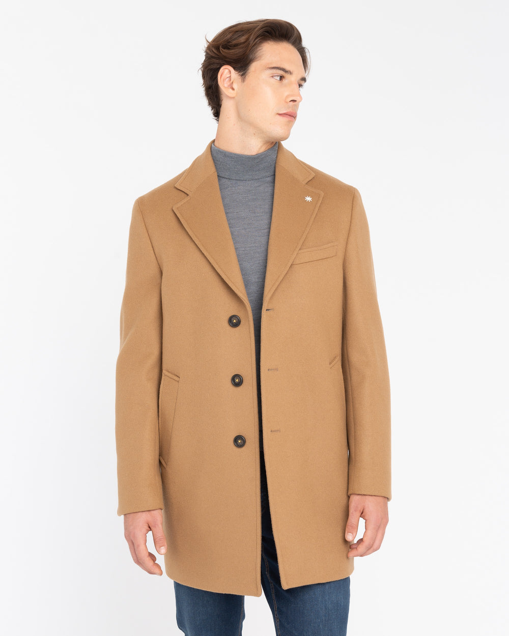 beige slim fit wool blend coat