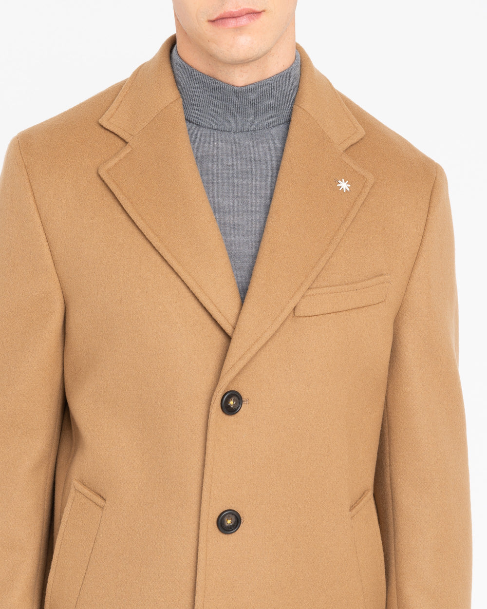 beige slim fit wool blend coat