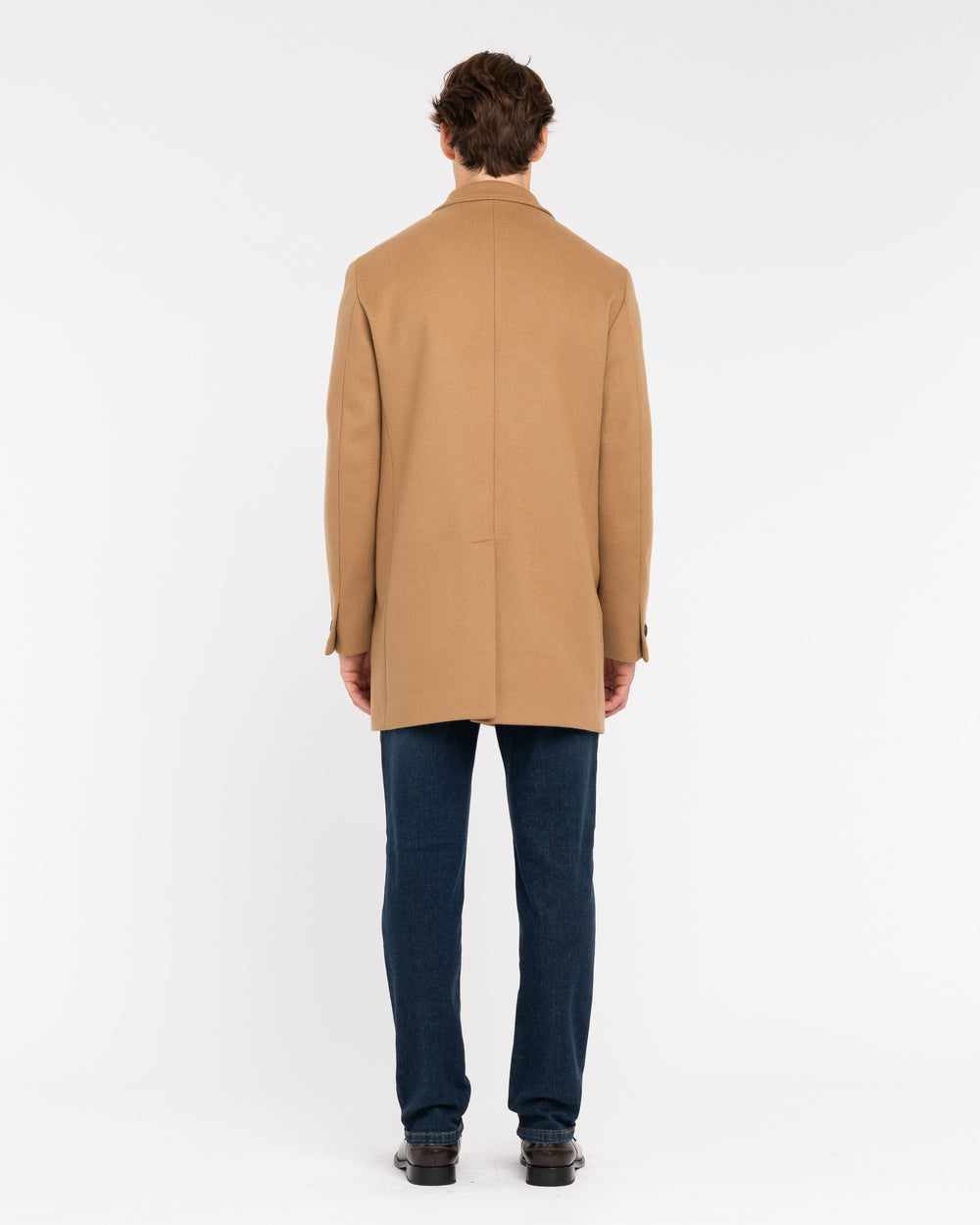 beige slim fit wool blend coat