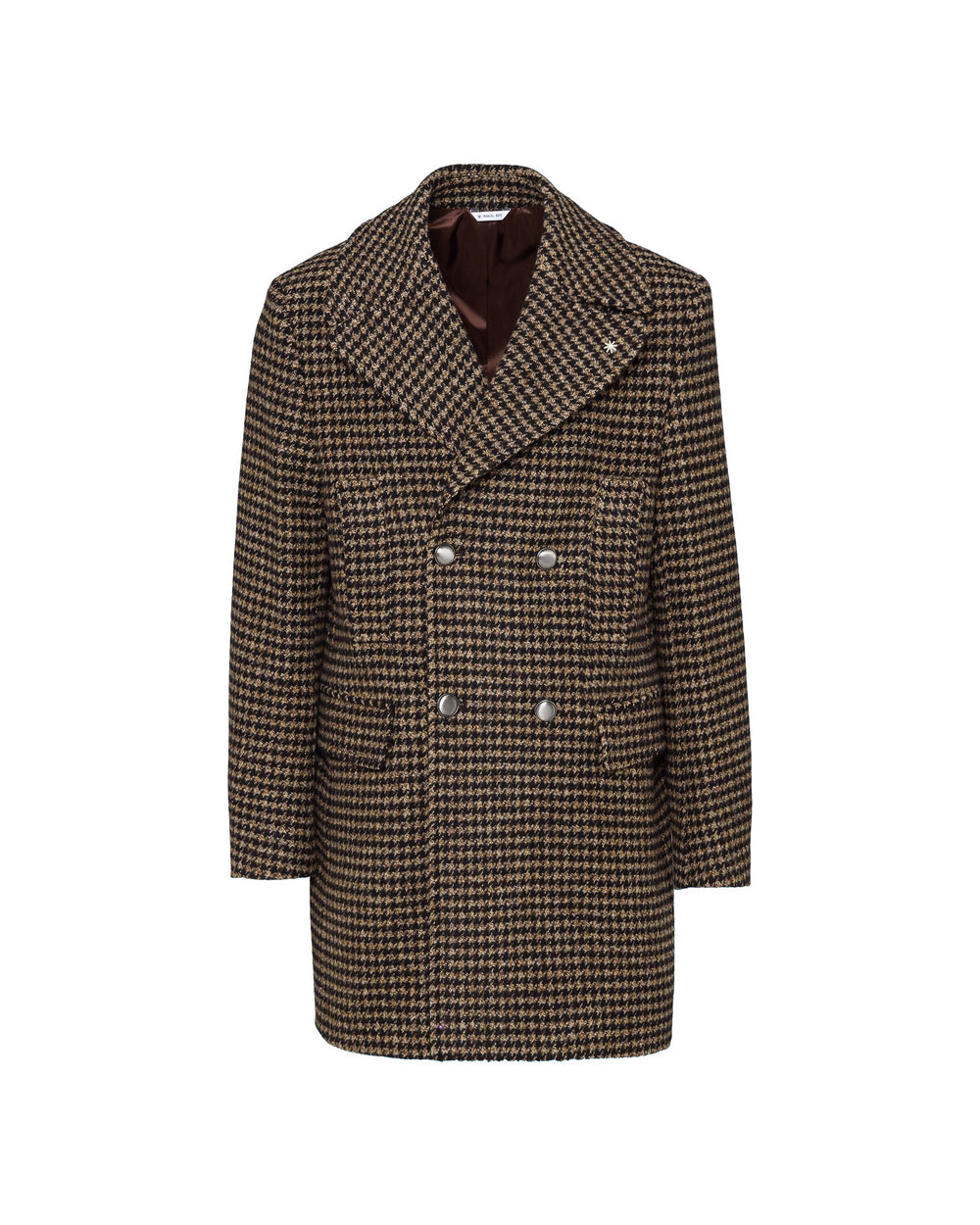 beige double-breasted pied de poule wool coat