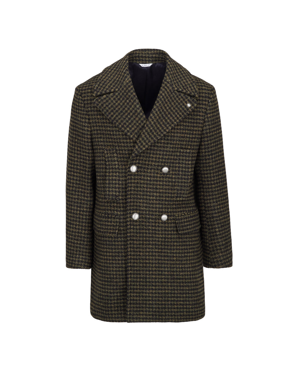 green double-breasted pied de poule wool coat