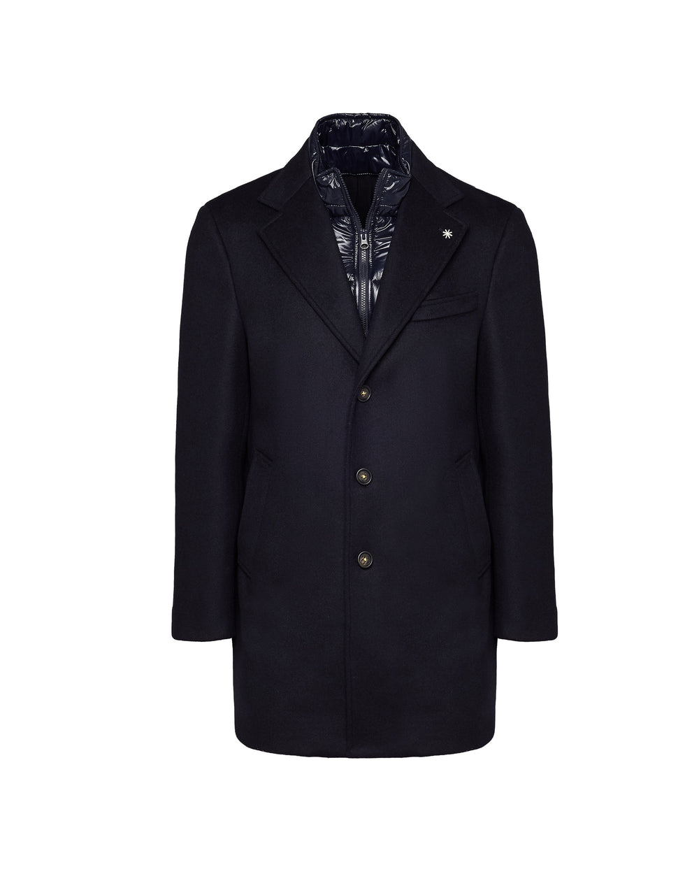 blue wool-blend cloth bib coat