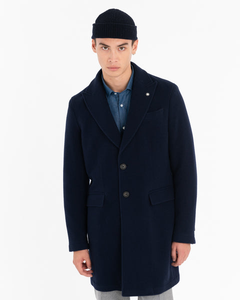 blue nuvola velour wool-blend coat