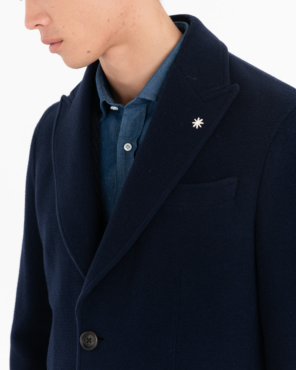 blue nuvola velour wool-blend coat