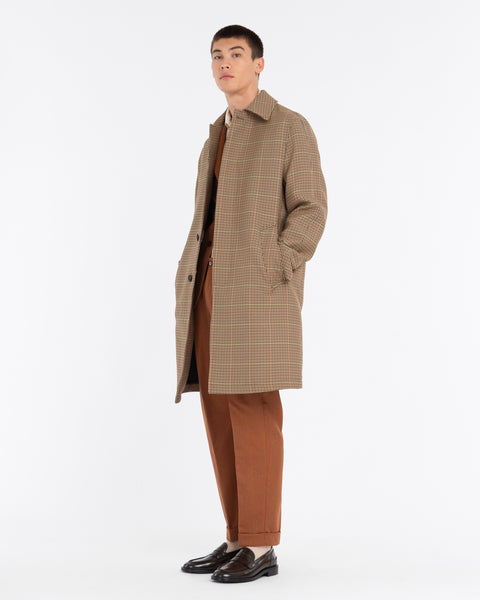 brown pied de poule coat in cotton blend