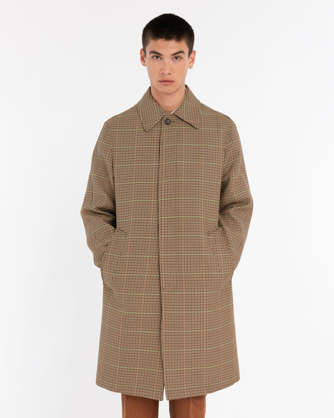 brown pied de poule coat in cotton blend