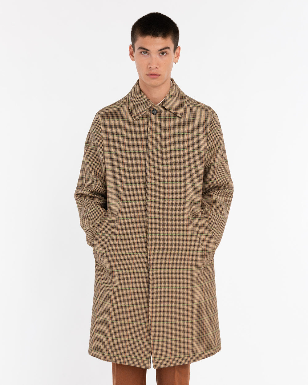 brown pied de poule coat in cotton blend