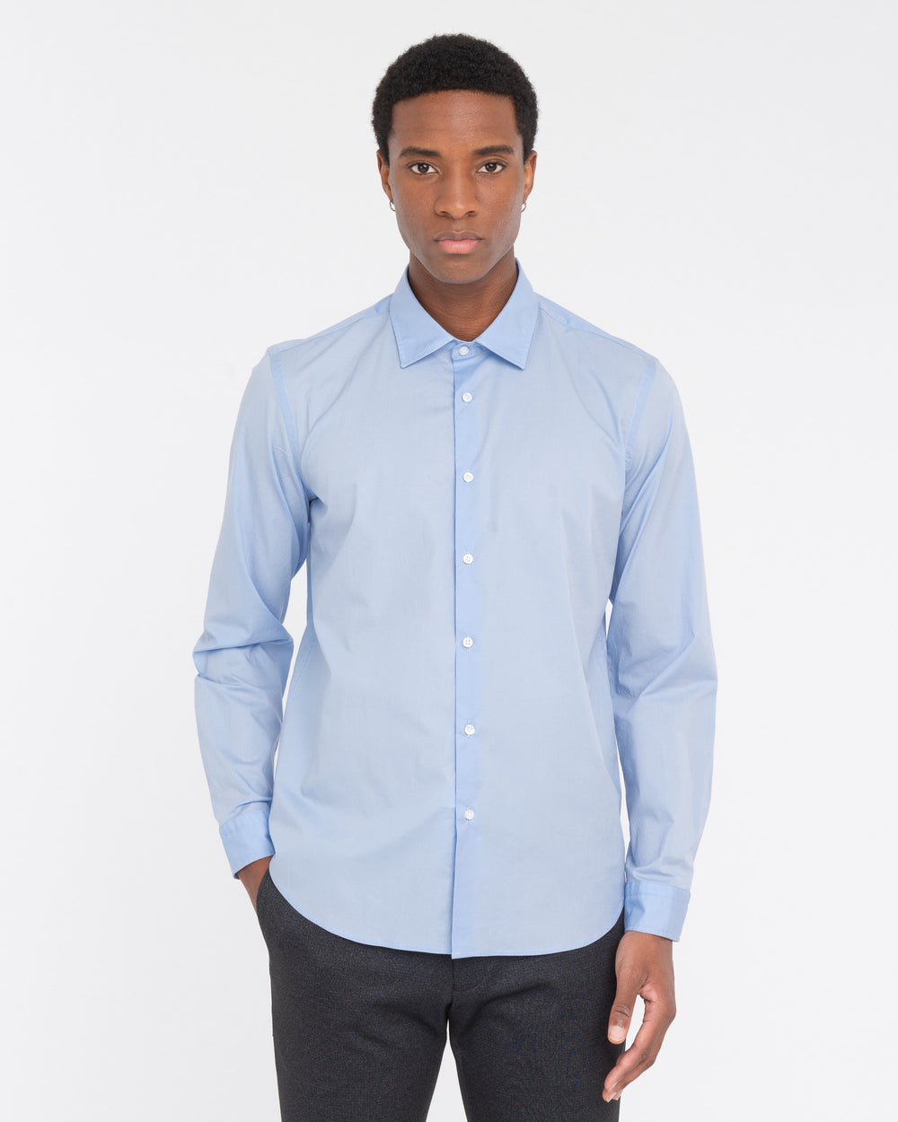 sky blue washed stretch cotton poplin shirt