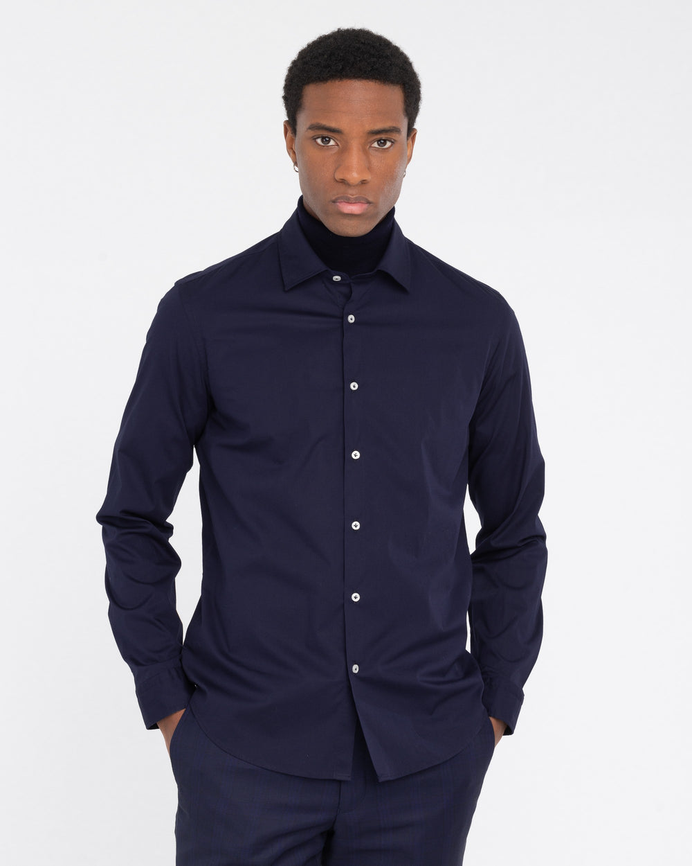 blue washed stretch cotton poplin shirt