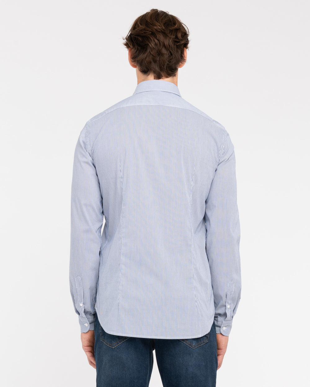 blue washed stretch cotton striped shirt