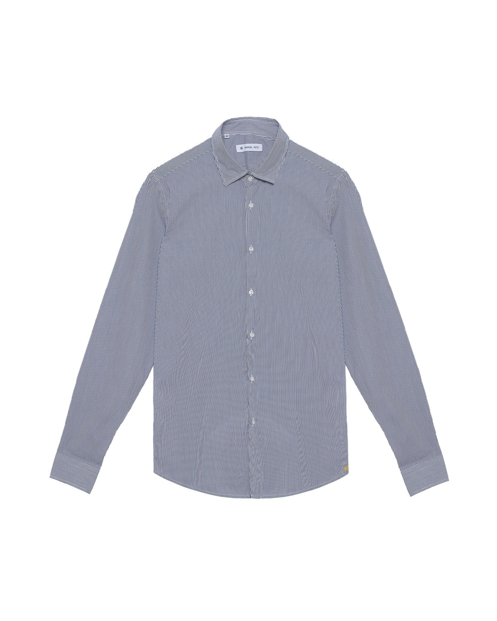 blue washed stretch cotton striped shirt