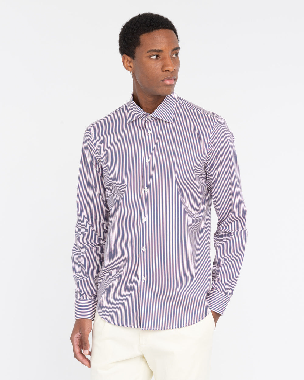 blue slim fit striped cotton shirt