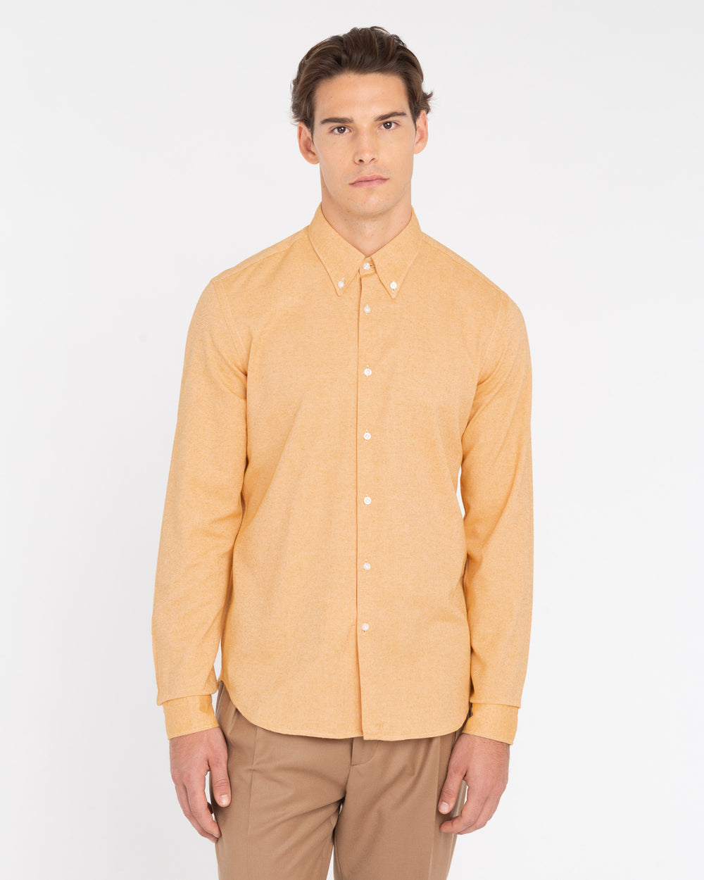 yellow twill cotton stretch button down shirt