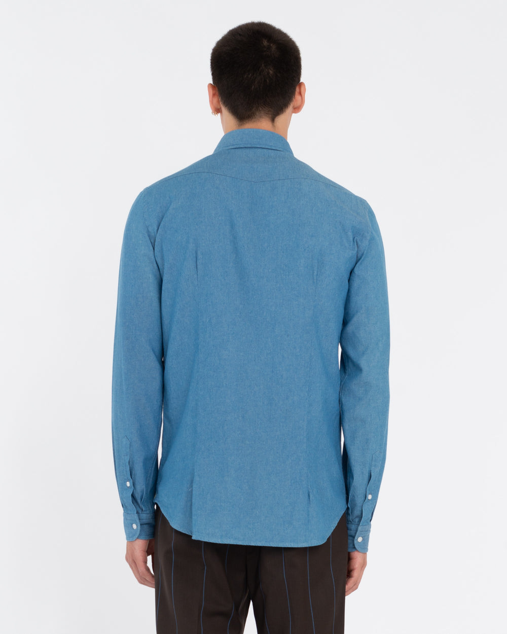 light blue slim fit indigo cotton chambray shirt