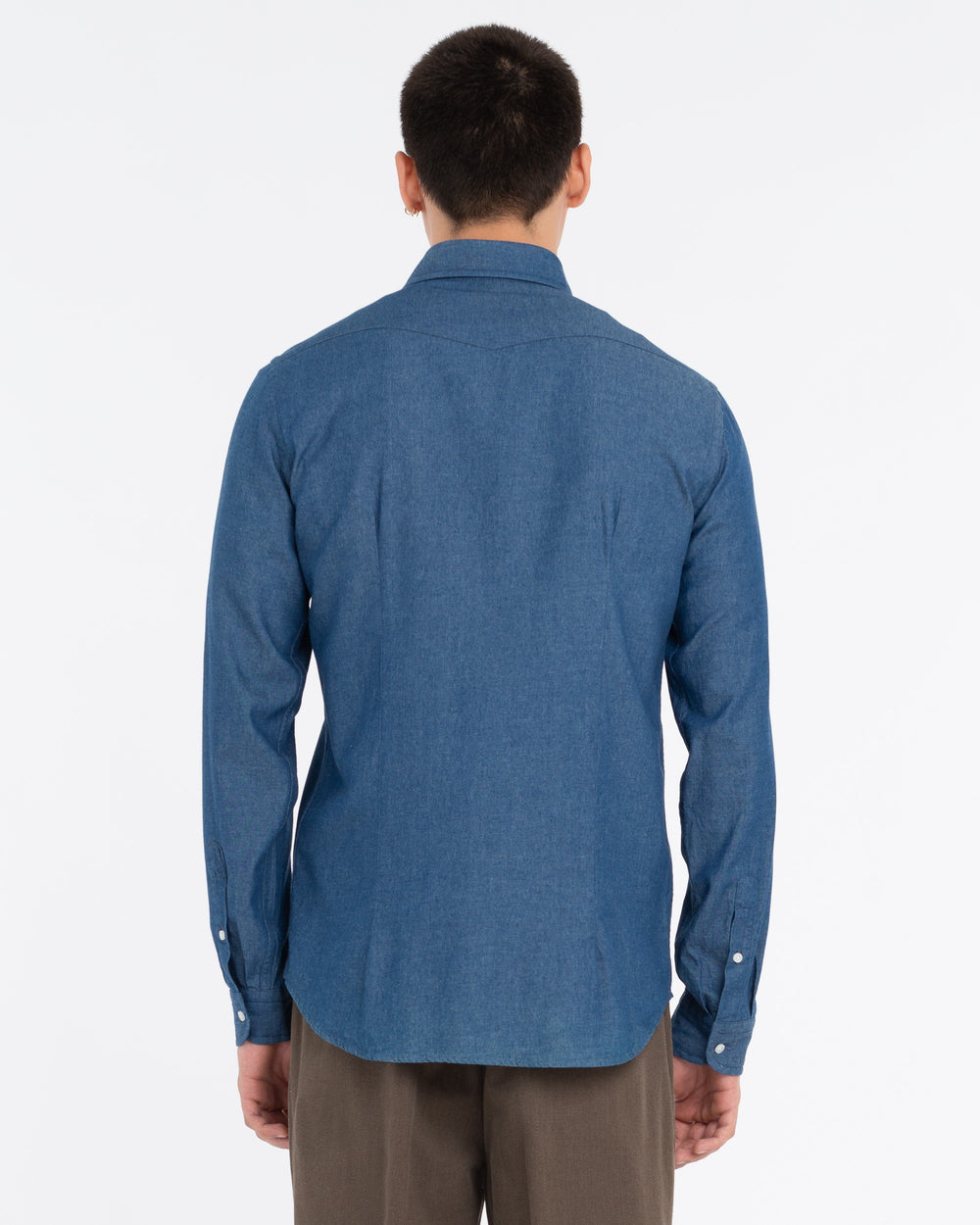 blue slim fit indigo cotton chambray shirt