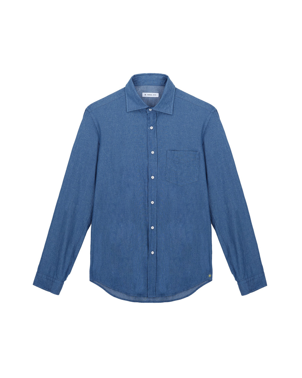 blue slim fit indigo cotton chambray shirt