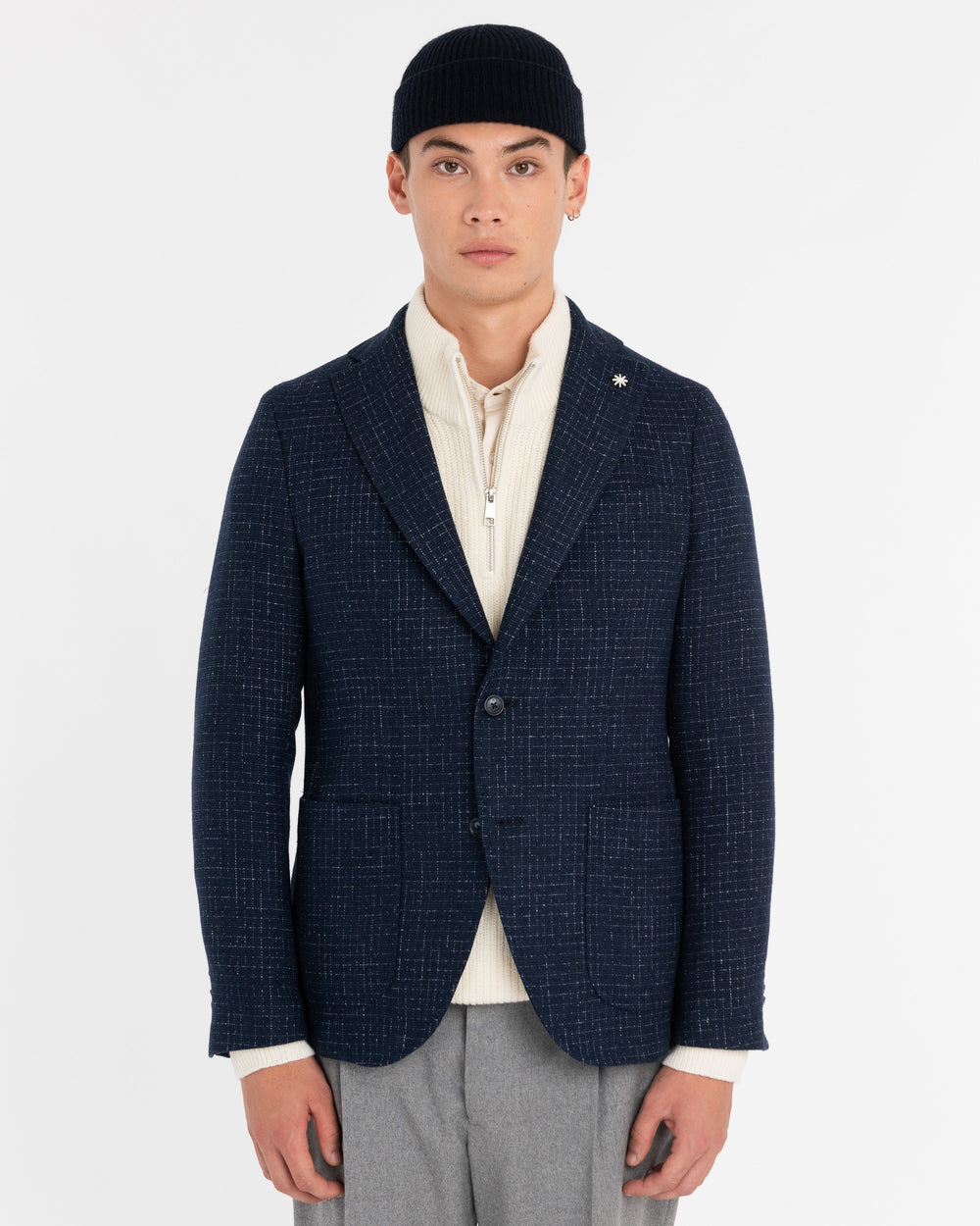 blue cotton wool blend slim pattern blazer