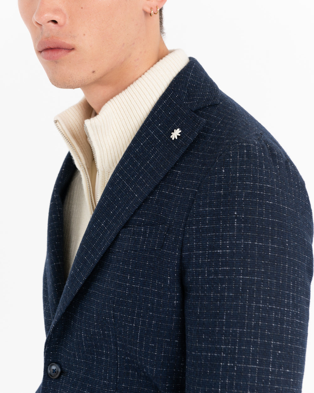 blue cotton wool blend slim pattern blazer