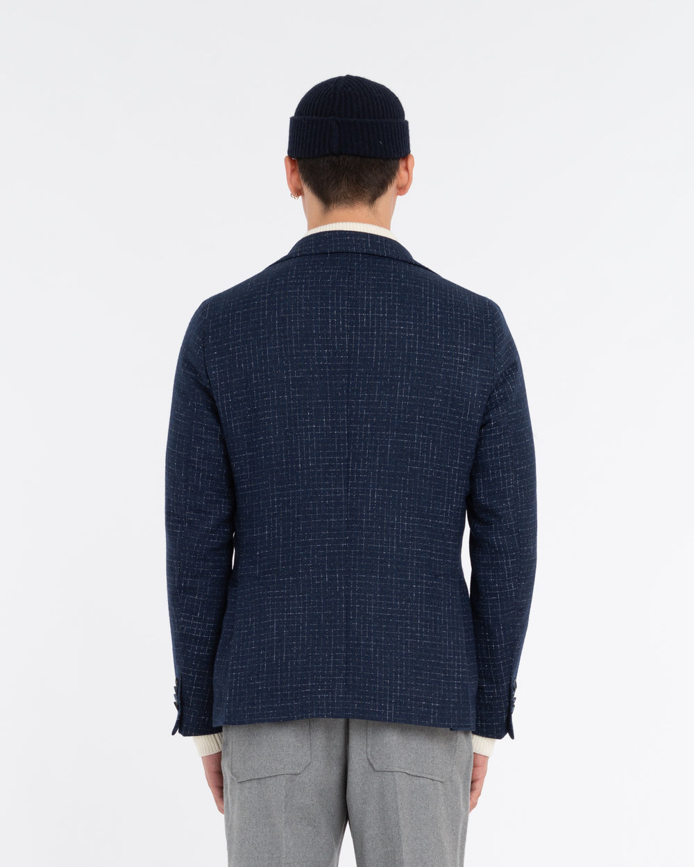 blue cotton wool blend slim pattern blazer