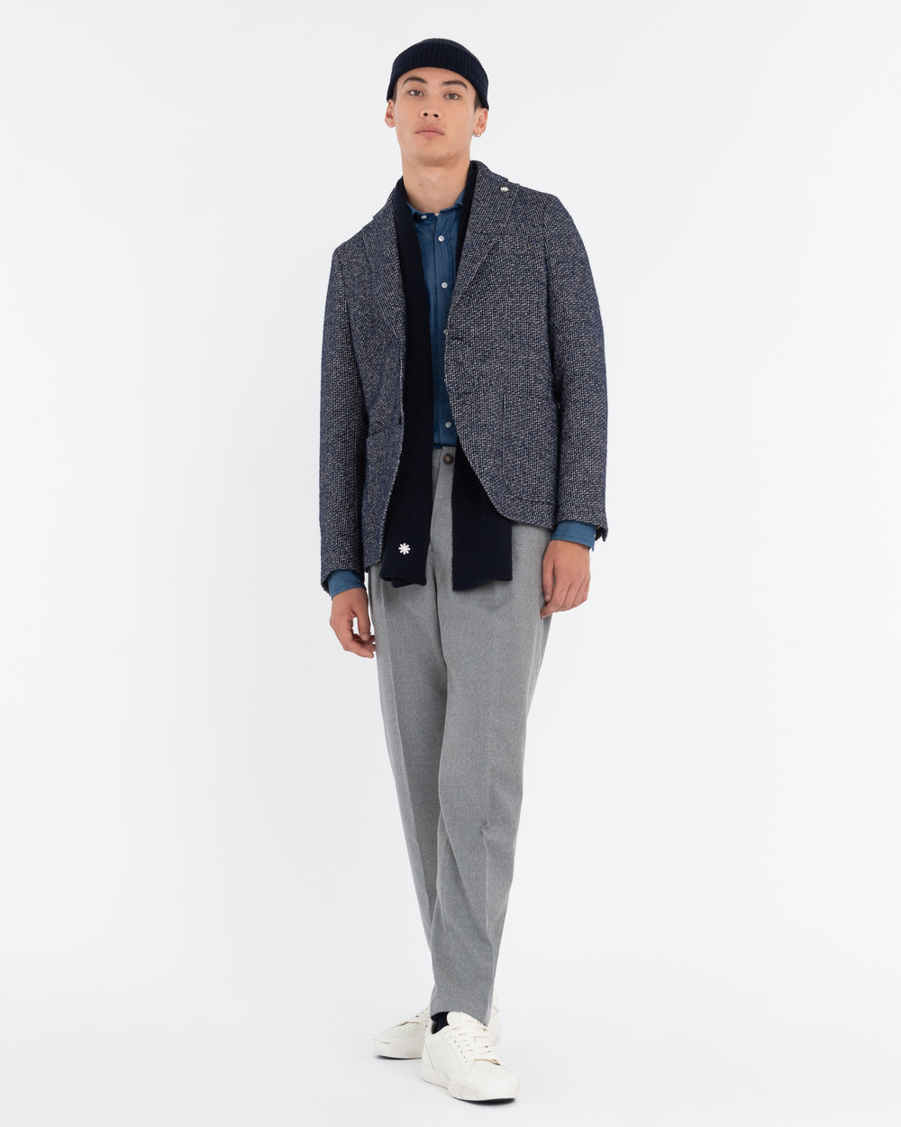 blue slim wool blend bouclé blazer