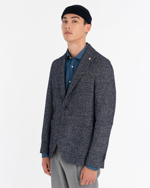 blue slim wool blend bouclé blazer