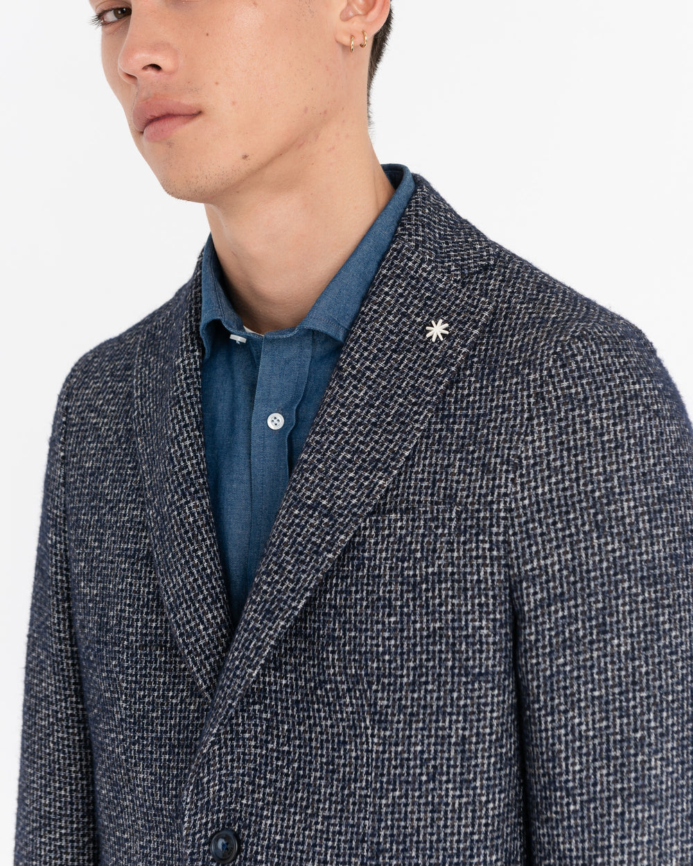 blue slim wool blend bouclé blazer