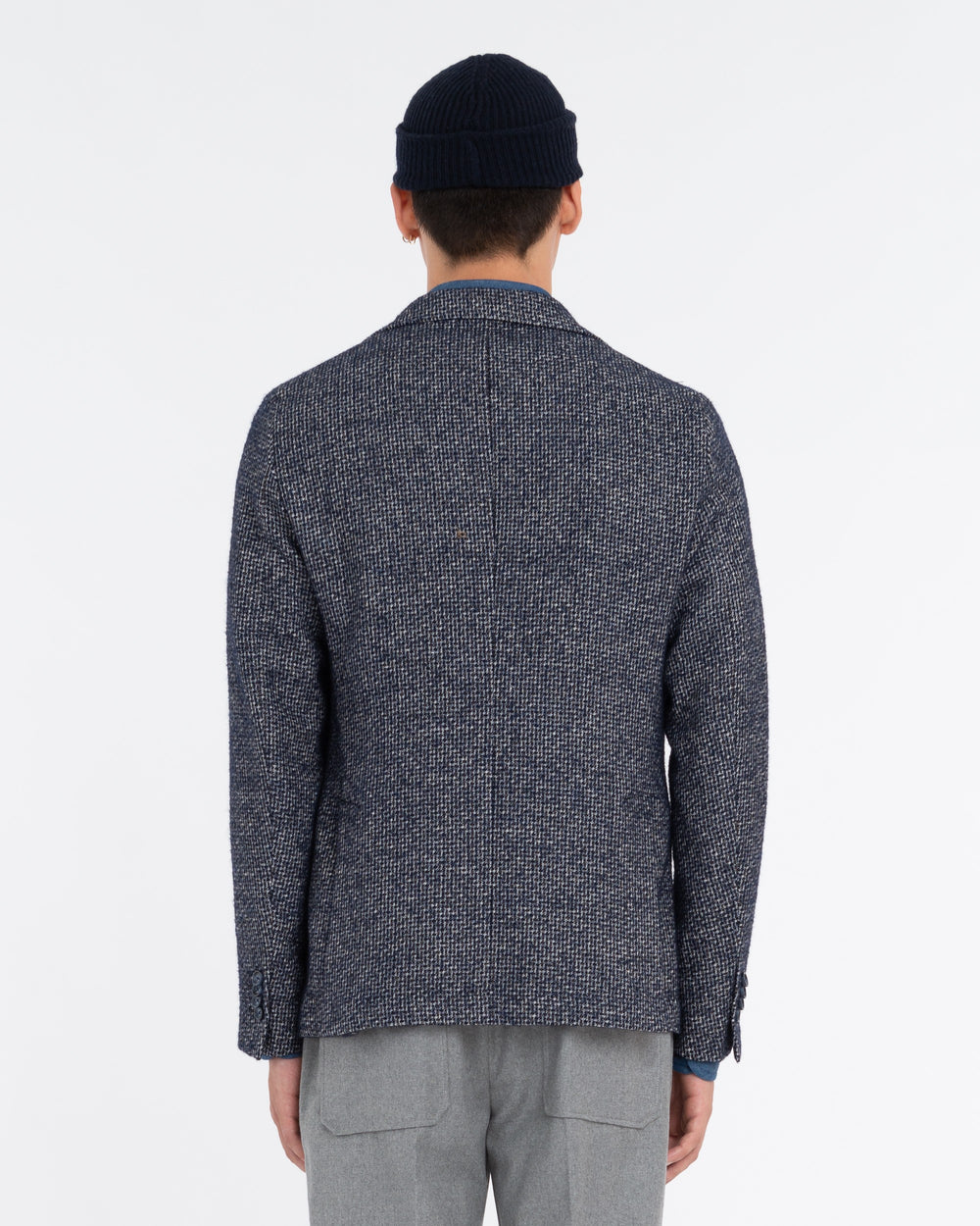 blue slim wool blend bouclé blazer