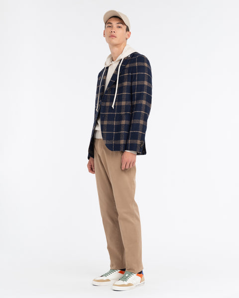 blue slim overcheck wool blend blazer