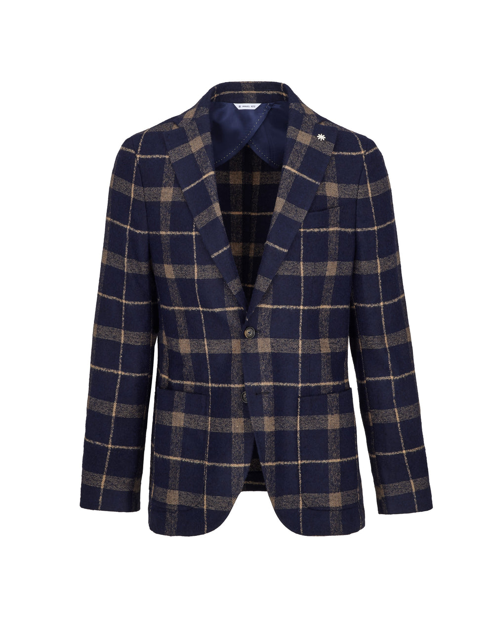 blue slim overcheck wool blend blazer