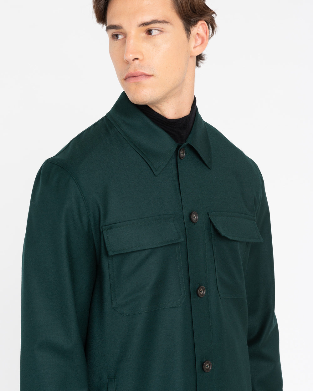 green stretch wool flannel overshirt