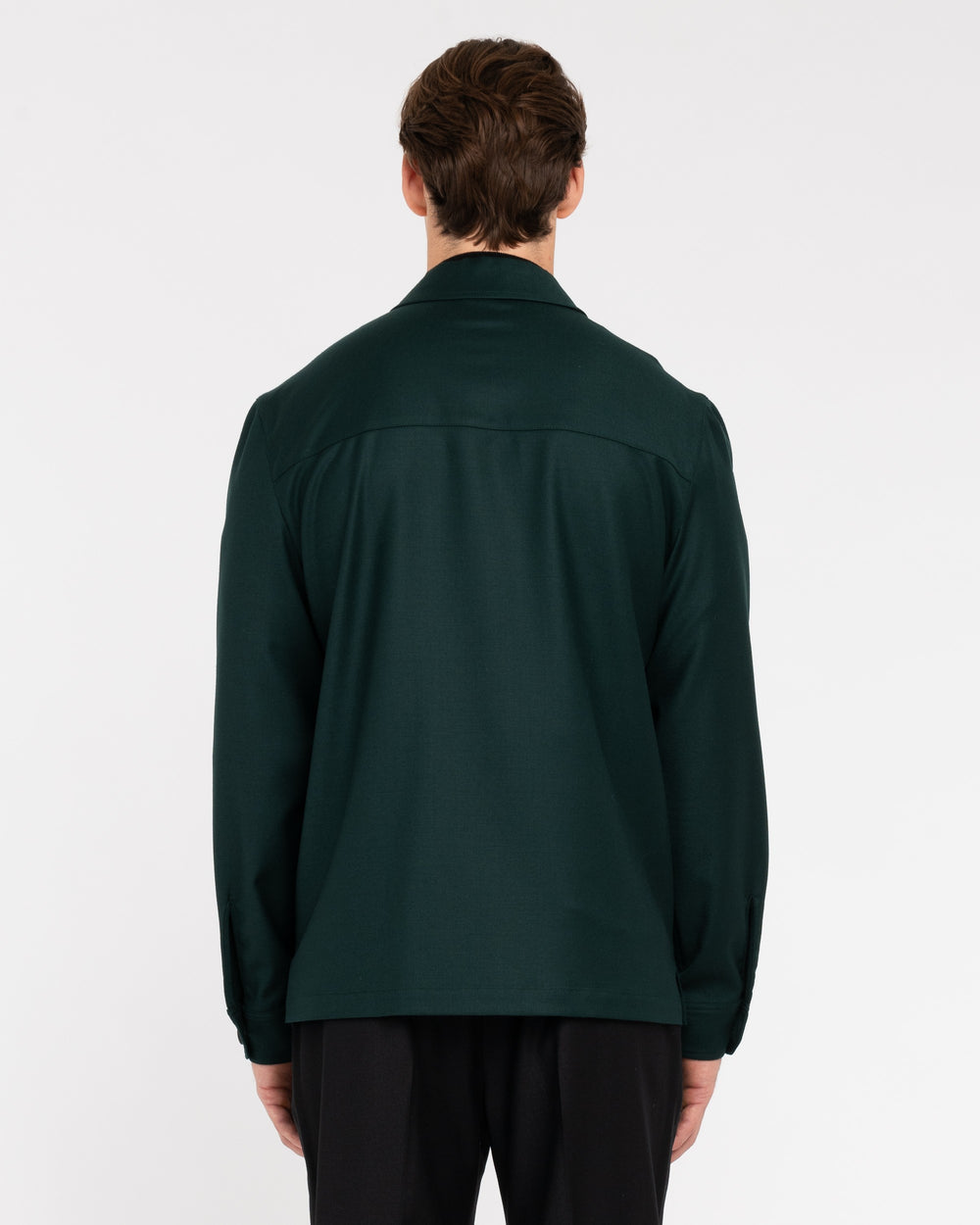 green stretch wool flannel overshirt