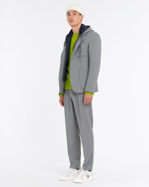 gray resca jersey neoprene hooded blazer