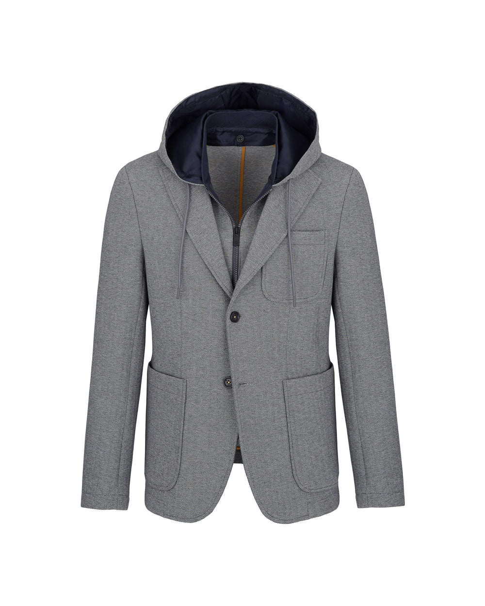 gray resca jersey neoprene hooded blazer