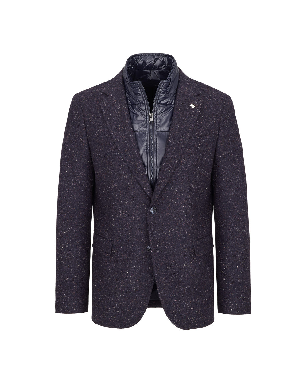 blue multicoloured buttoned bib blazer