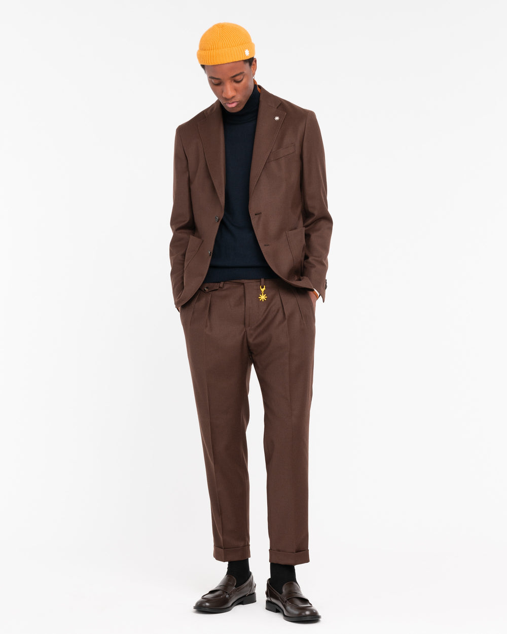 brown nuvola stretch wool flannel blazer