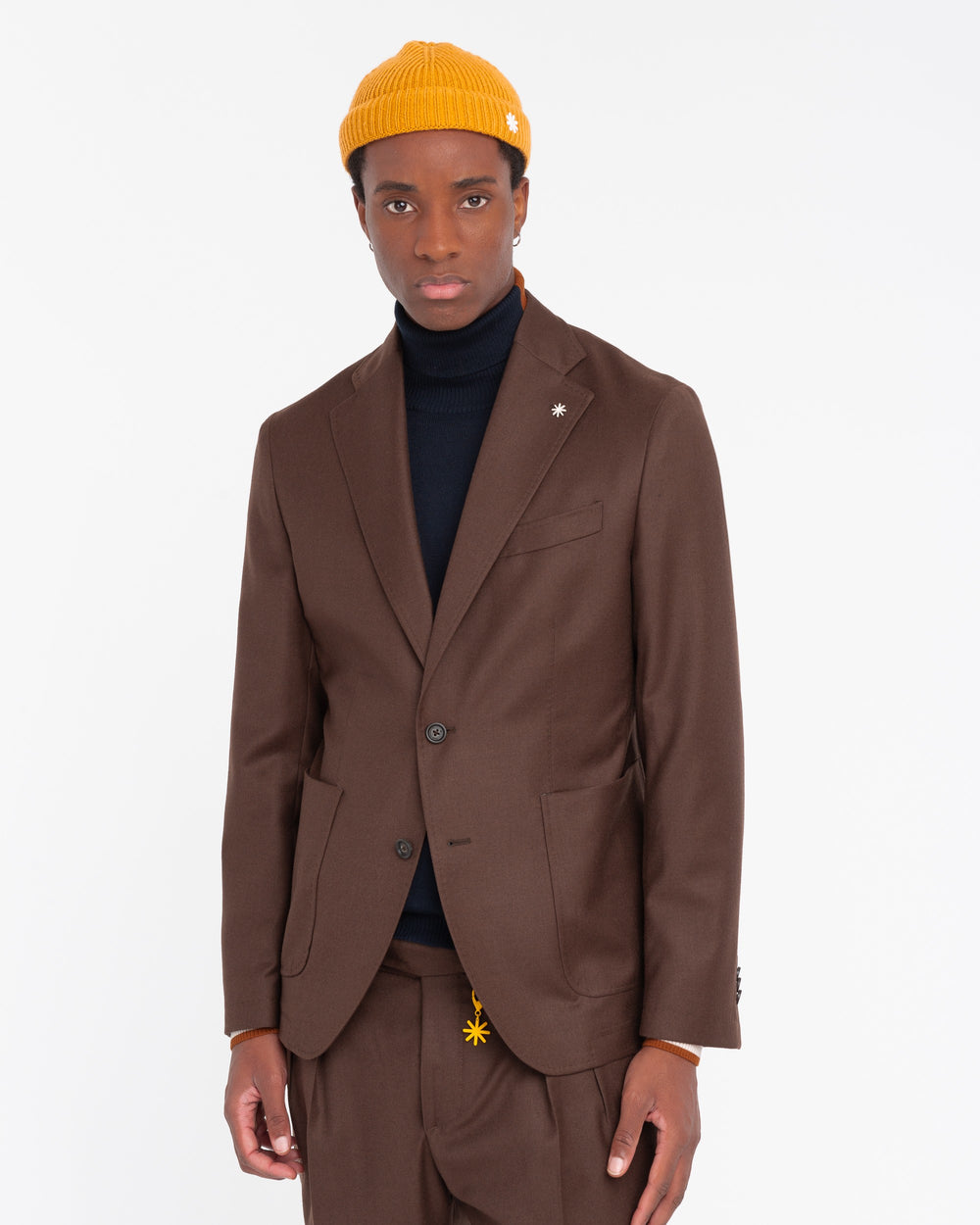 brown nuvola stretch wool flannel blazer