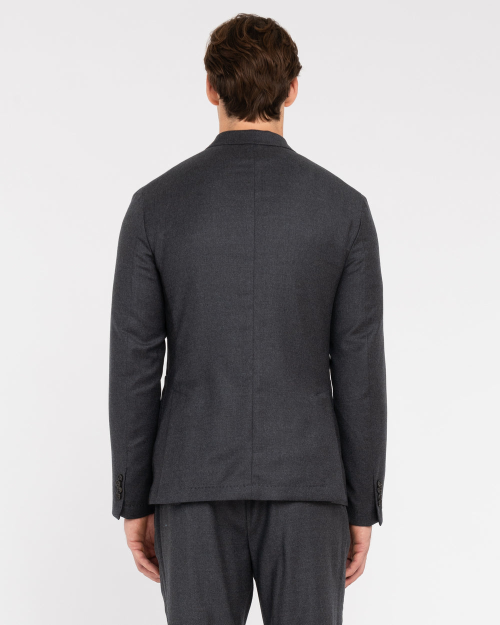 gray stretch wool flannel double breasted blazer