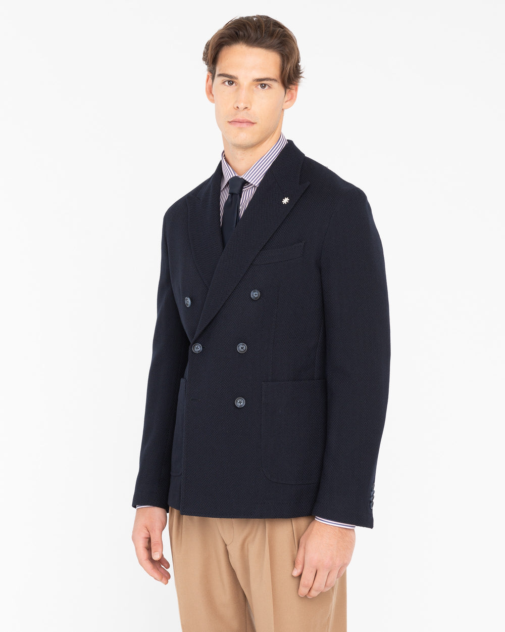 blue resca wool cotton double breasted blazer