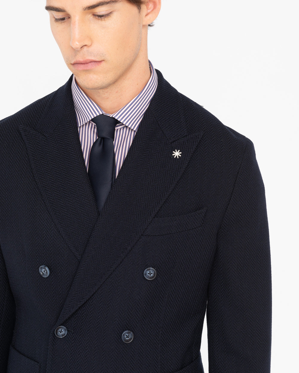 blue resca wool cotton double breasted blazer