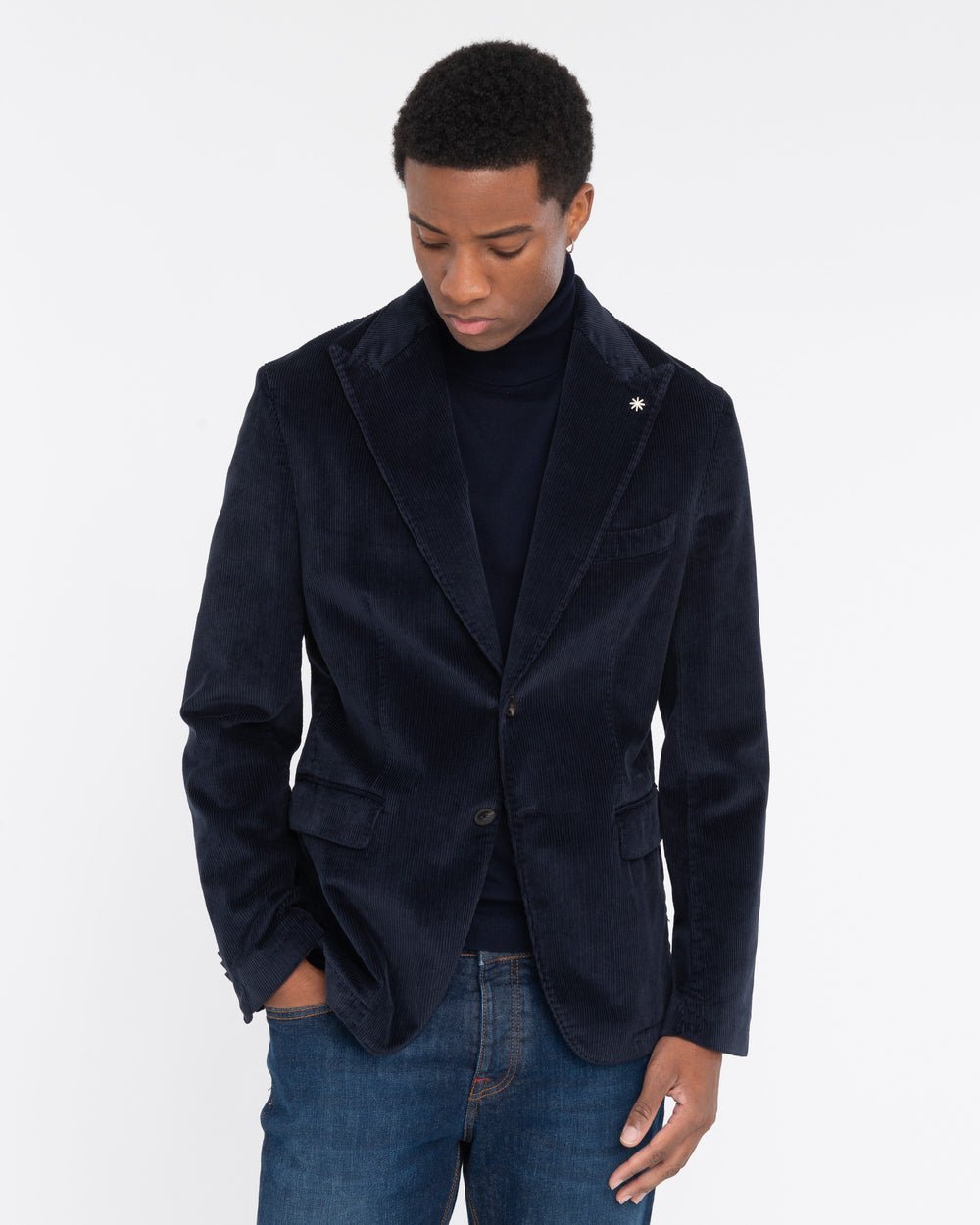 blue stretch corduroy nuvola blazer