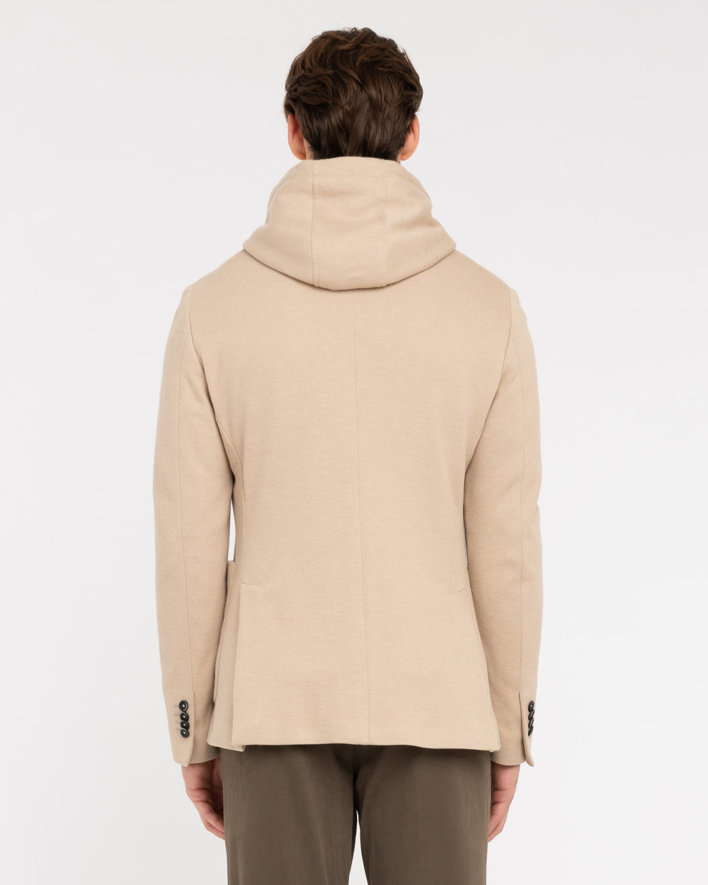 beige jersey piqué hooded blazer