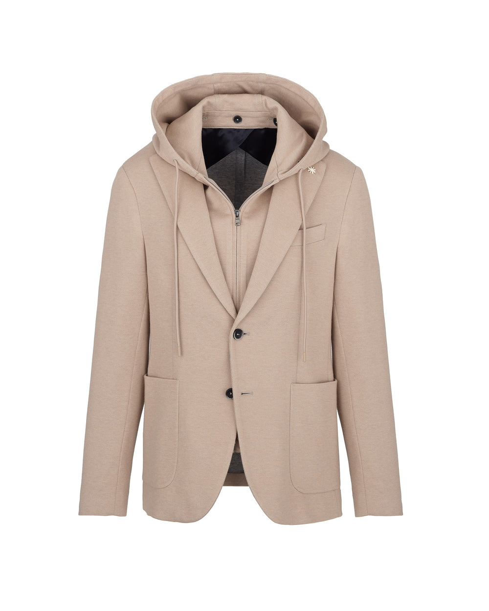 beige jersey piqué hooded blazer