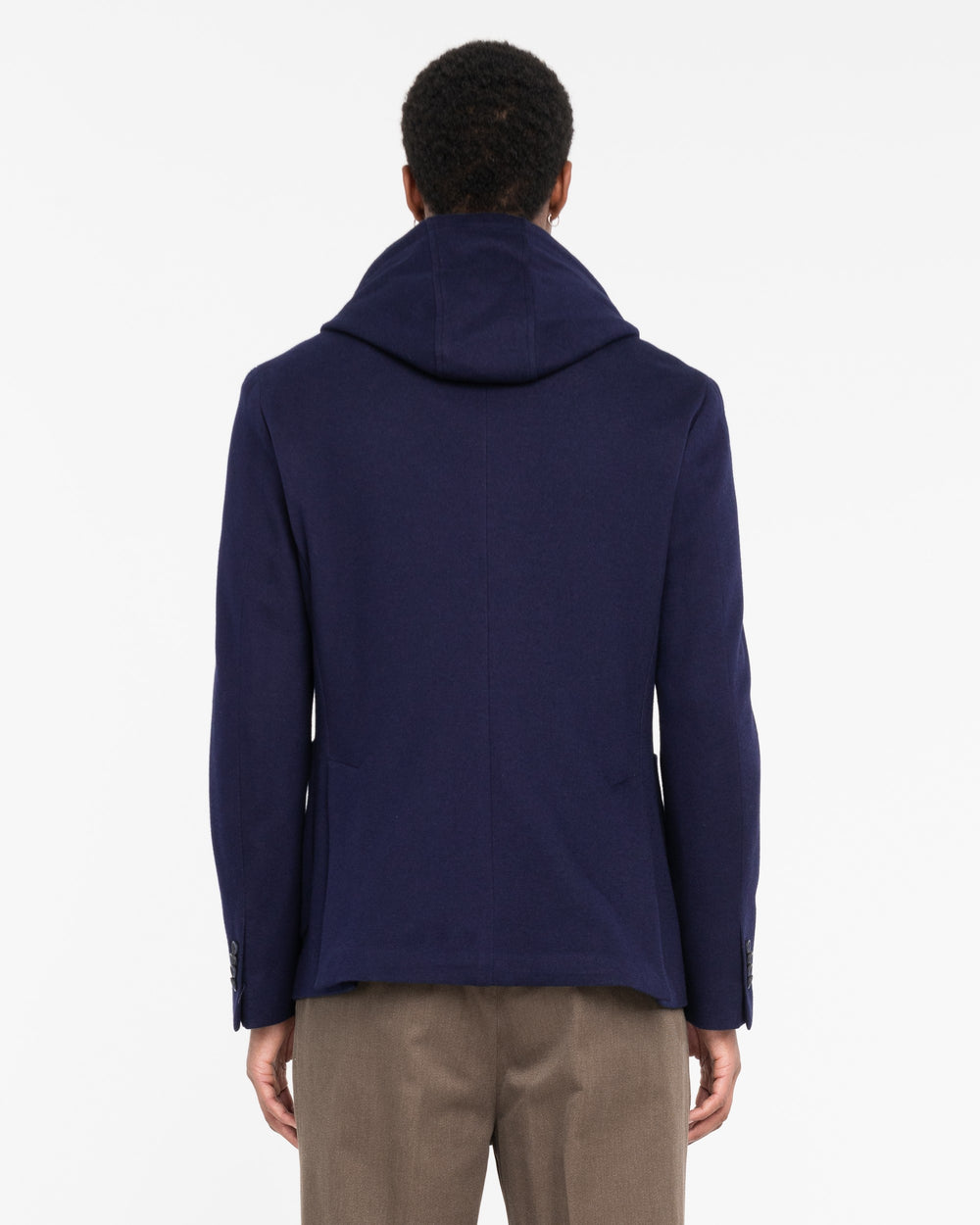 blue jersey piqué hooded blazer