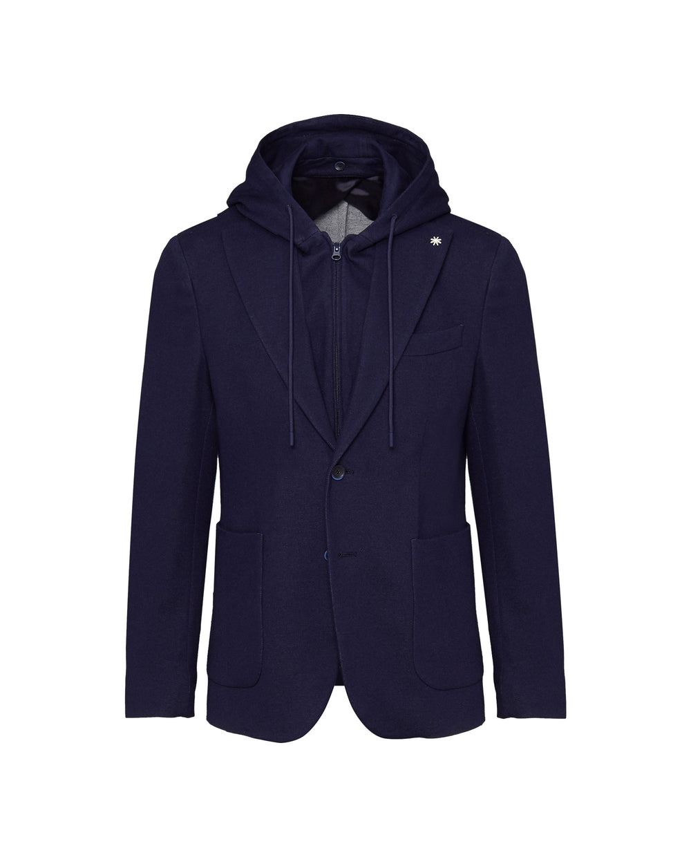 blue jersey piqué hooded blazer