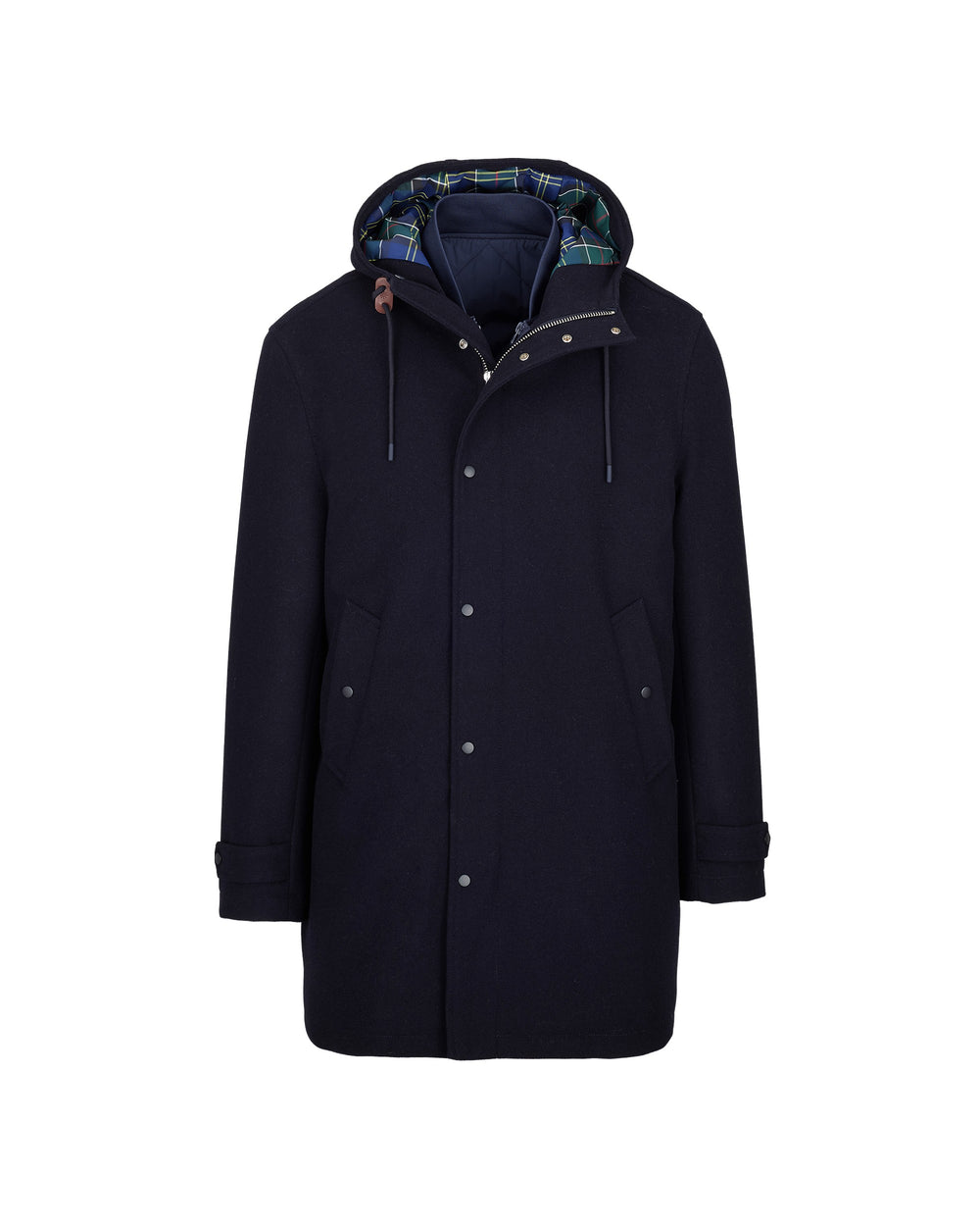 blue wool-blend flannel parka