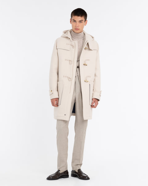 white wool blend velour duffle coat