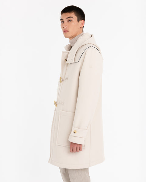 white wool blend velour duffle coat