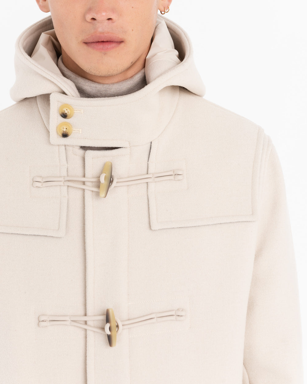 white wool blend velour duffle coat