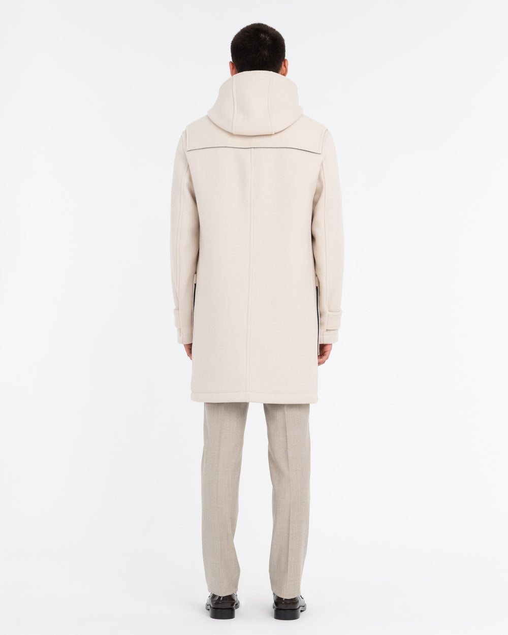 white wool blend velour duffle coat