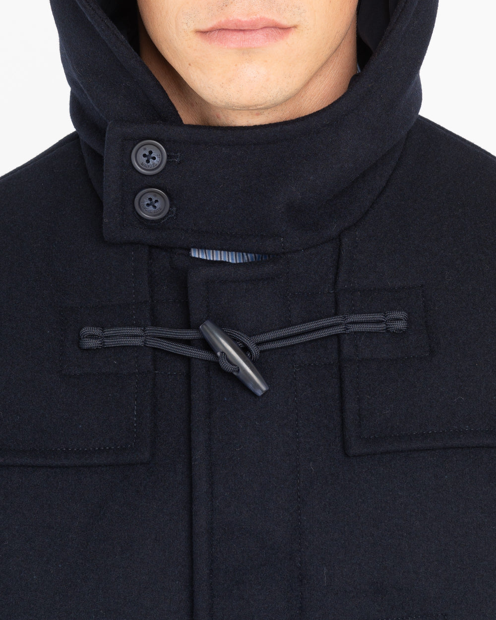 blue wool blend velour duffle coat